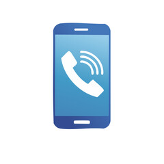 Poster - Incoming call smartphone design featuring handset icon with sound waves and vibrant blue screen for modern communication