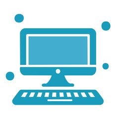 Poster - Blue computer setup desktop screen with keyboard icon for digital information technology illustration and data processing  concept design