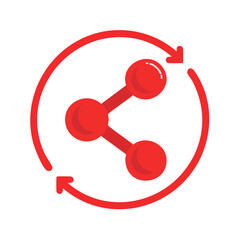 Poster - Red Share Symbol with Arrows Circular Rotation Connection Concept Communication Network Cycle