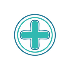 Poster - Medical cross symbol in turquoise circle for health care and aid or ambulance service flat vector icon for app or website emergency sign simple