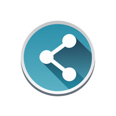 Poster - Blue Circle Social Share Network Connection Symbol with Long Shadow Isolated on Black