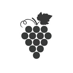 Poster - Simple Black and Gray Grape Cluster Icon with Leaf on a Solid Dark Background