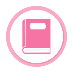Poster - Pink Book Icon Design on a Round Background.  Book for learning, education, reading, stories, literature, library symbol graphic design