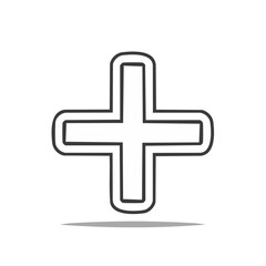 Poster - Simple White Plus Sign Icon with Rounded Edges on Dark Background for Medical and Addition Symbolism