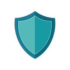 Poster - Isolated teal and turquoise security shield emblem. Guard and protection symbol. Safety and defense icon for secure protection concept. Vector shape for privacy.