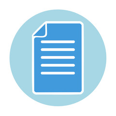 Poster - Simple blue document icon displaying lines of text inside a light blue circle for graphic design projects flat vector