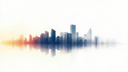 Poster - Urban landscape with many skyscrapers and city life, suitable for use in presentations about business, finance, or urban development