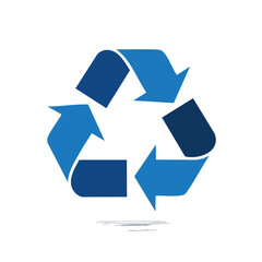 Poster - Blue Arrows Recycle Symbol Isolated on Black Background, Representing Environmental Sustainability and Reuse