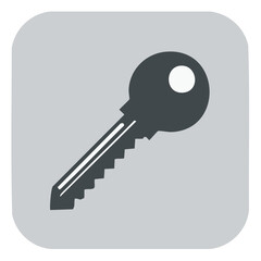 Poster - simplified dark key icon on gray square background for security or access