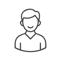 Poster - Simple Line Drawing of a Smiling Man Upper Body Avatar for Website Profile in Dark Gray on Black Minimalist Design for User Interface