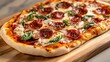 © svastix - This mouthwatering pizza features a crispy crust topped with delicious pepperoni slices, gooey mozzarella, and a sprinkle of fresh basil, ready to delight your taste buds.