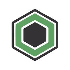 Poster - Green Framed Hexagon Icon on Black Background, Geometric Shape Illustration