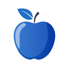 Poster - Single blue apple illustration with leaf and stem on black background