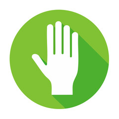 Aufkleber - Hand raised in stop gesture on green circle with long shadow for web interface