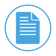 © FryArt - Blue document icon for applications and presentations featuring paper and text lines on white circular background with rounded borders