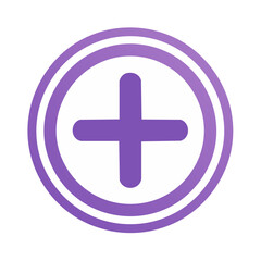 Poster - Simple graphic element of a plus sign inside a circle for addition mathematics symbol or medical cross in lavender color