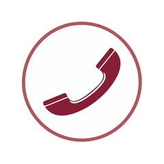 Poster - Burgundy Telephone Receiver Icon Isolated in a White Circle on Black Background