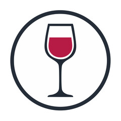 Poster - Wine glass icon with red wine inside circle on black background