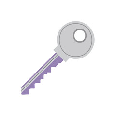 Poster - Simple gray and purple key graphic icon for security and access on black background single object for safety and open