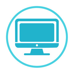Leinwandbilder - Teal Computer Monitor Icon on White Circle Technology Communication Vector Illustration Design Resource Isolated