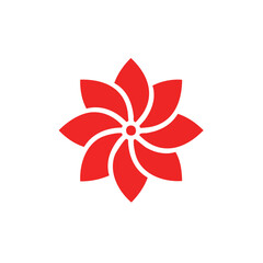 Poster - Red Flower Geometric Design with Eight Petals Against Black Background Minimalist Modern Style Decoration