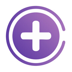 Poster - Modern plus sign icon inside a gradient purple circle graphic element on black background