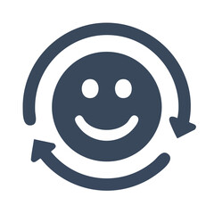 Poster - Smiling Face Icon with Circular Arrows Represents Renewal Satisfaction and Customer Happiness