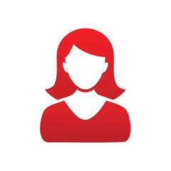 Poster - Red Silhouette of Woman Icon Avatar with Bob Haircut on Black Background Vector Illustration
