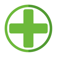 Poster - Green cross symbol in white circle, plus sign icon for health, medical, safety, and positivity concepts