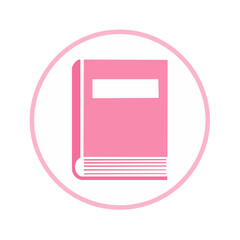 Poster - Pink Book Icon in White Circle Education and Knowledge Resource Symbol Textbook Study Learning Flat Graphic Vector Illustration