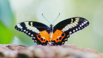 Poster - A butterfly perches on a rock with vibrant orange and black colors
