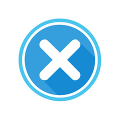 Poster - Blue Circle Icon with White Cross Symbol Button Showing Decline or Cancel Process with Long Shadow Effect on Black Background