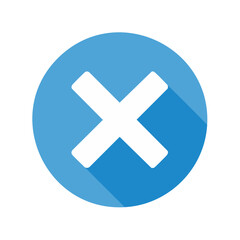 Poster - White Cross Icon in Blue Circle Minimalist Design Negative Choice Cancellation Button Deletion Symbol Flat Design UI and UX Graphics