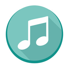 Poster - Musical Note Icon in Turquoise Circle with Long Shadow Music App Design Flat Style