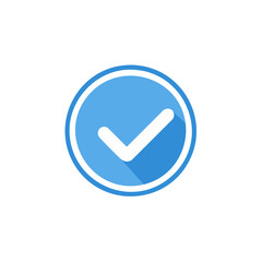 Poster - Blue Circle with White Check Mark Symbol Icon Checkmark Validation Acceptance Design