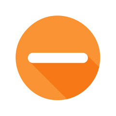Poster - Orange circle featuring a white minus symbol with long shadow indicating reduction removal or negative concept