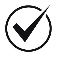 Poster - A simple black check mark or tick within a circle, representing approval or completion.