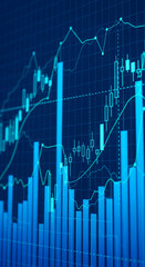 Poster - Abstract image of blue financial charts and graphs, showcasing market trends and data analysis, representing growth, investment, and economic performance