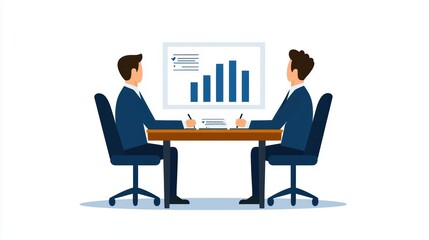 Poster - Two Business Professionals Analyzing Graphs During a Meeting in a Modern Office Setting