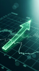 Poster - Green glowing arrow rising above a stock market chart, symbolizing growth, progress, and upward trend in finance and business