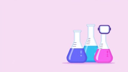 Poster - Colorful Laboratory Glassware with Pink Background for Science, Education, Chemistry, and Experimentation Themes