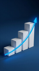 Poster - white cubes ascending, with a glowing blue arrow showcasing growth and progress, symbolizing success