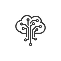 Poster - Digital Cloud Tree: Minimalist Tech Icon with Circuit Branches and Nodes