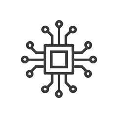 Poster - Minimalist Microchip Icon: Square Core with Circular Nodes and Connector Lines