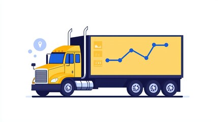 Poster - Yellow Delivery Truck with Data Chart on Cargo Box Representing Logistics and Statistical Analysis of Transportation Industry