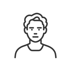 Poster - Minimalist Portrait Icon: Man with Curly Hair, Outline Style