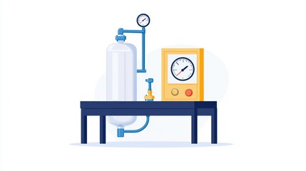 Poster - Modern Industrial Equipment with Pressure Gauge, Vertical Tank, and Control Unit in Clean Design for Engineering and Technology Use