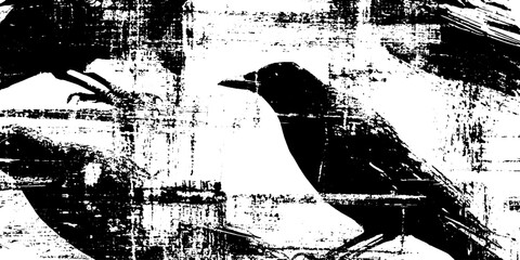Aufkleber - Black and white grunge bird cutouts for artistic zine poster design