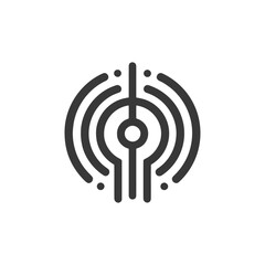 Poster - Abstract Circular Design with Central Line and Orbiting Arcs, Minimalist Style
