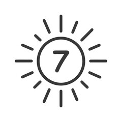 Poster - Minimalist Sun Icon with Number Seven, Black Outline on White Background